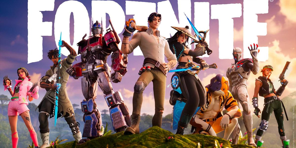 A group of Fortnite characters stood on a hill.